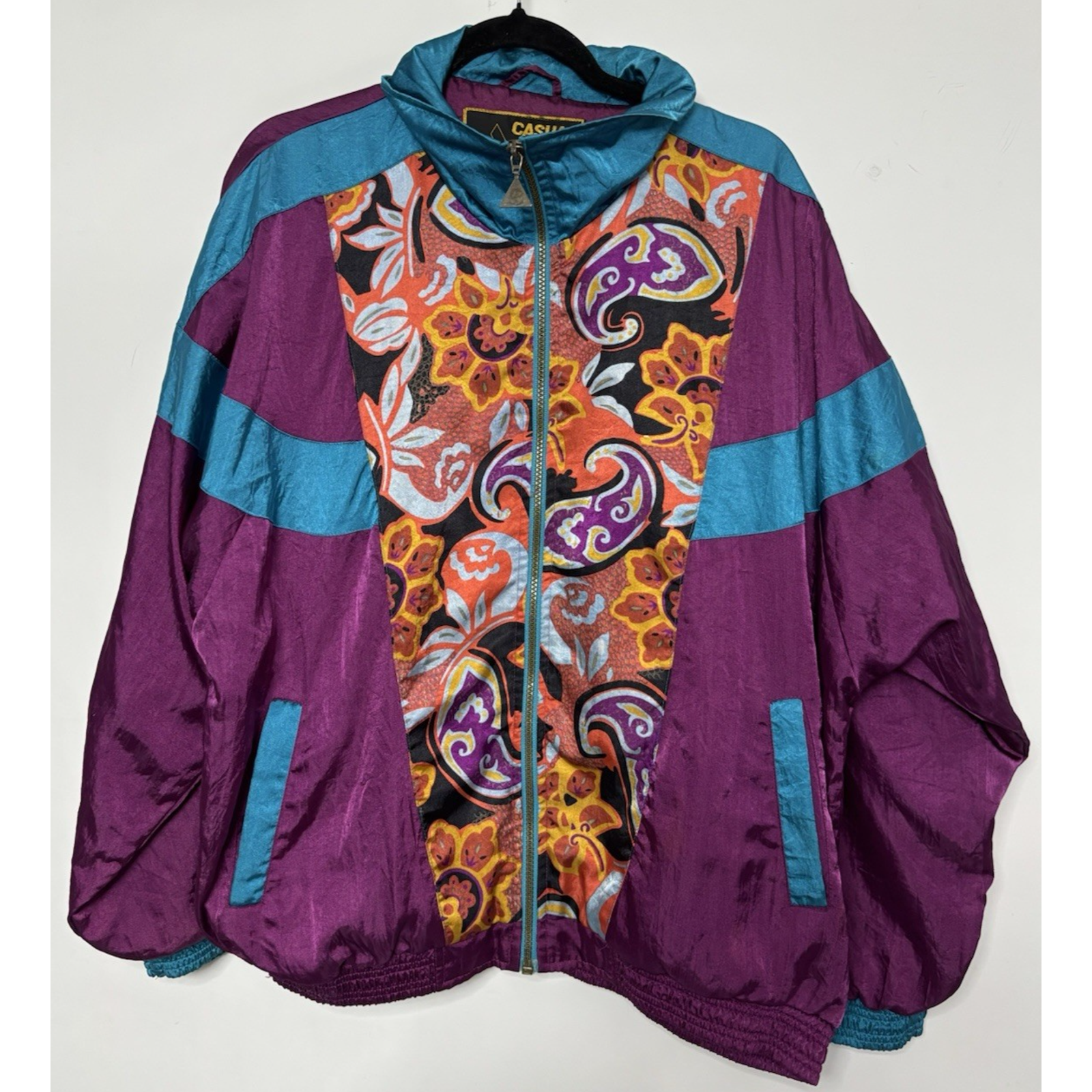 Casual Isle Nylon Windbreaker Jacket Multicolor Graphic Print Long Sleeve Size L